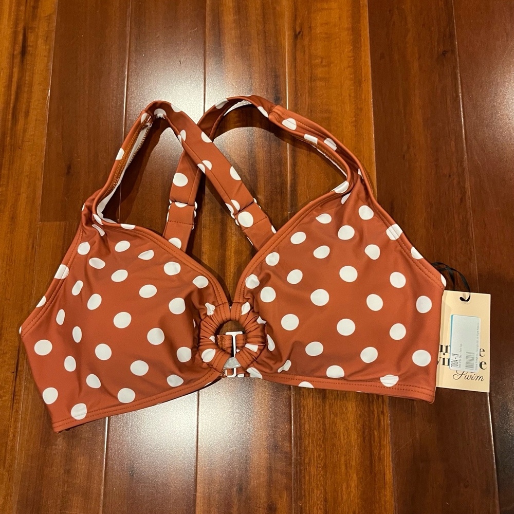 New NWT Unique Vintage Bikini Swim Top Polka‎ Dot Rust White Retro Plus Size 1X